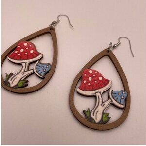 ⭐️❤️FREE Mushroom Wood Wooden Plant Hipster Hippie Farm Farm house Drop Earrings